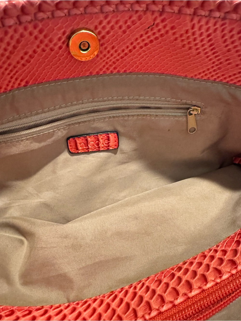 Nicole by Nicole Miller Coral-Red Snake-Embossed Shoulder Tote - Picture 10 of 11